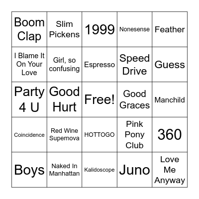 Power Pop GIrls Bingo Card