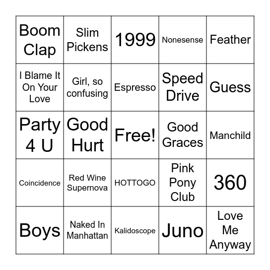 Power Pop GIrls Bingo Card