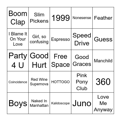 Power Pop Girls Bingo Card