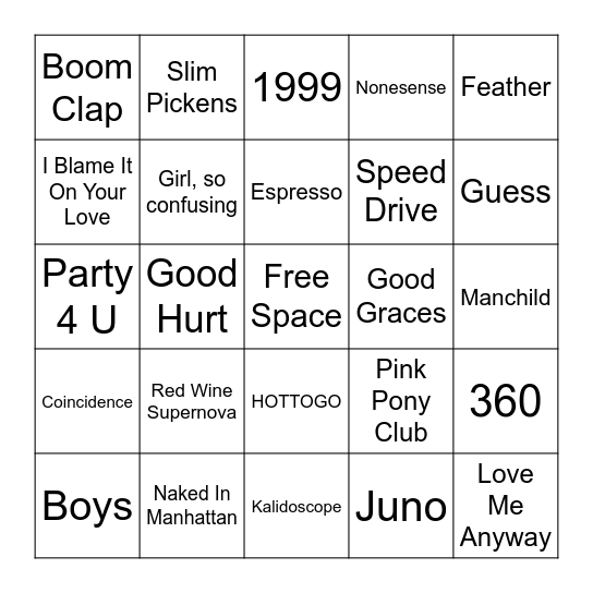 Power Pop Girls Bingo Card