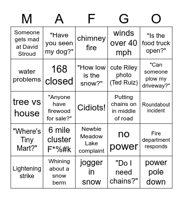 Mountain Area Forum GO Bingo Card