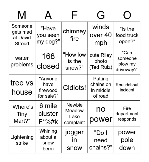 Mountain Area Forum GO Bingo Card
