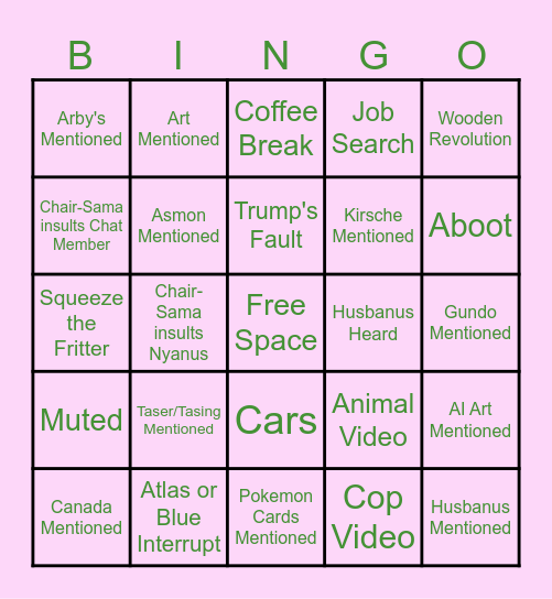 Nyanus Stream Bingo Card