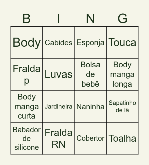 BINGO do Benício Bingo Card