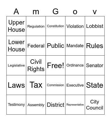 Am. Dem. Ch. 4 Bingo Card