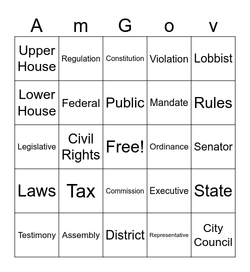 Am. Dem. Ch. 4 Bingo Card