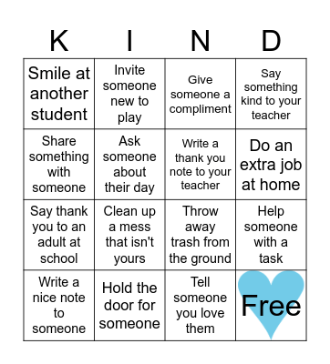 Kindness Bingo Card