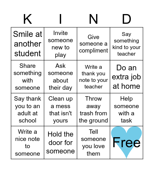 Kindness Bingo Card