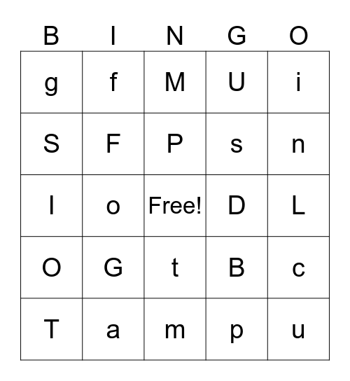 Letter-Sound Bingo Card