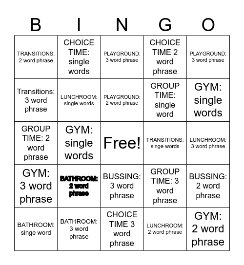 Core Vocaulary Bingo Card