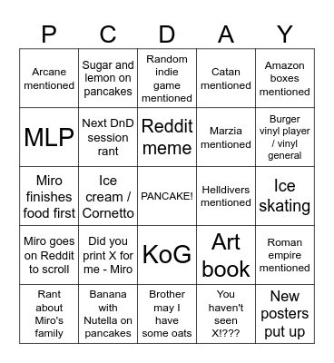 Pancake day Bingo Card