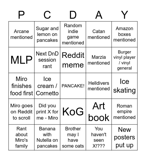 Pancake day Bingo Card