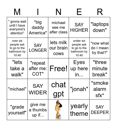 Mr Miner Bingo Card