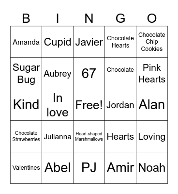 Valentine's Day Bingo1st Grade Bingo Card