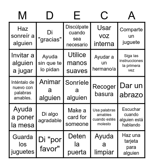 Bingo "Abeja" Amable en Casa Bingo Card