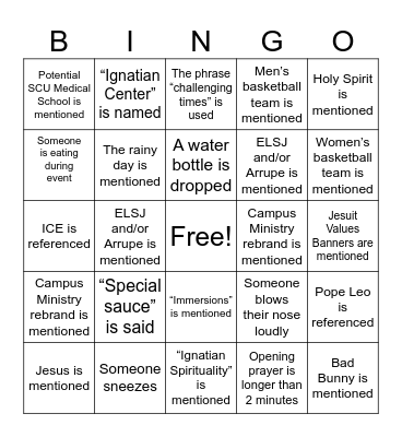 State of the University Bingo Card