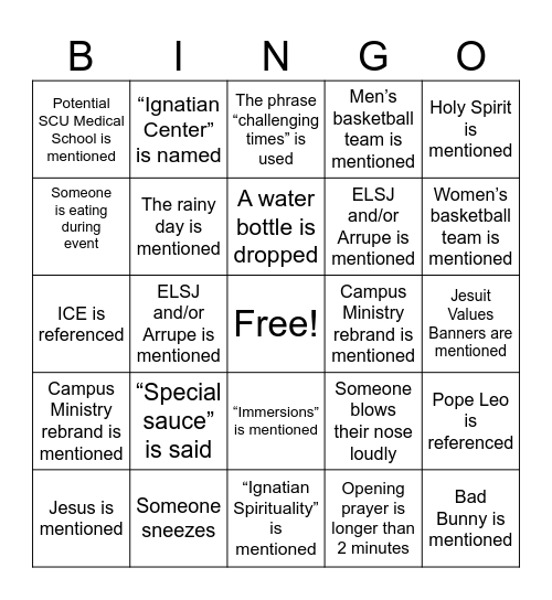 State of the University Bingo Card