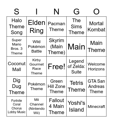 SINGO! Video Games Edition Bingo Card