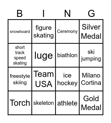 Winter Olympics Bingo Card