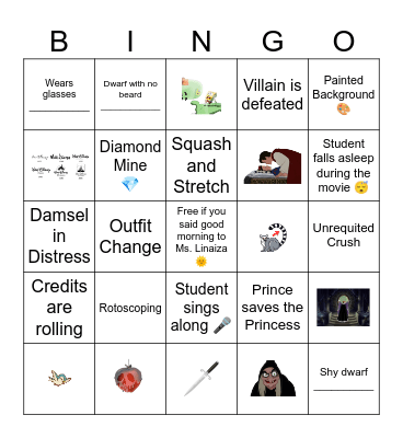 Snow White & the Seven Dwarfs Bingo Card