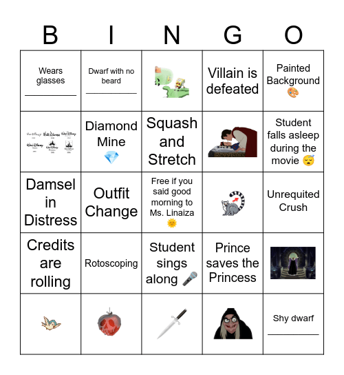 Snow White & the Seven Dwarfs Bingo Card