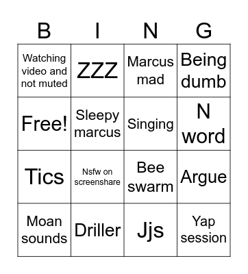 Rokas marcus Bingo Card