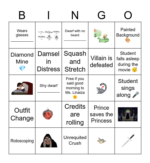 Snow White & the Seven Dwarfs Bingo Card