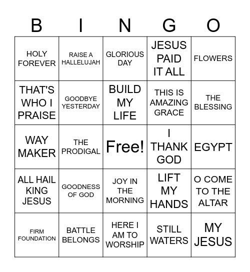CHRISTIAN MUSIC BINGO Card