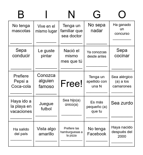Encuentra a alguien que... Bingo Card