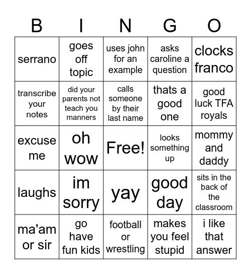 St.Clair Bingo Card