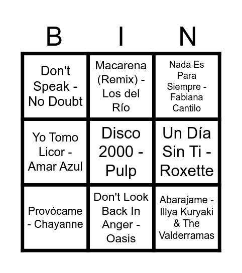 Bingo Musical FM Hit 1996 Bingo Card