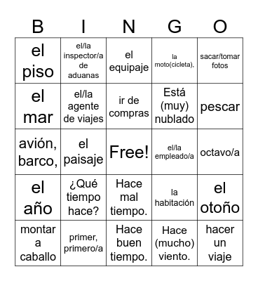 Las Vacaciones Bingo Card