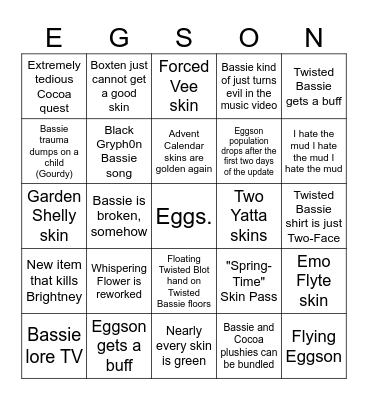 Dandy's World Easter Event Bingo Card
