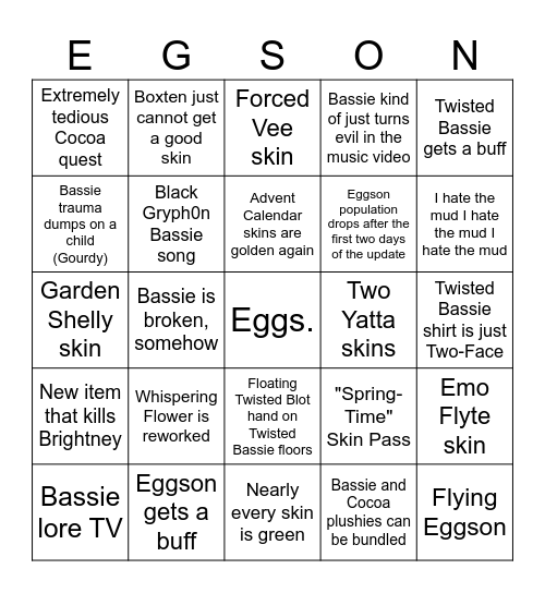 Dandy's World Easter Event Bingo Card