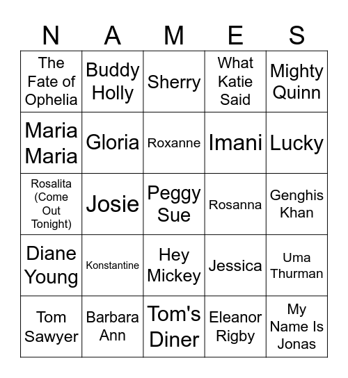 Say My Name! Bingo Card
