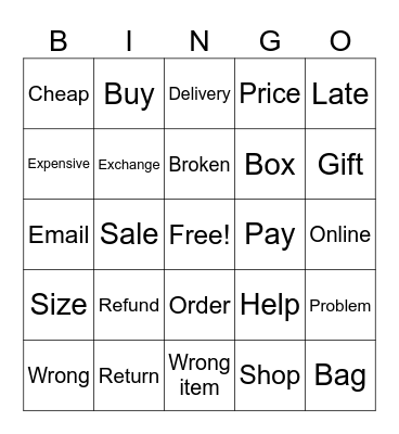Online Shopping Bingo Card