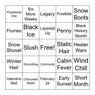February Bingo Card