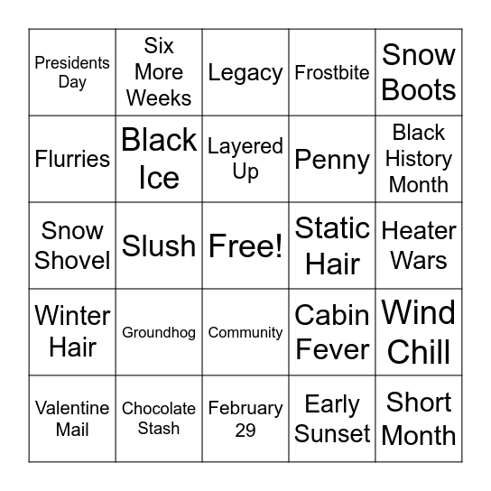 February Bingo Card