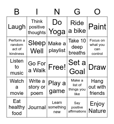 Coping Strategies Bingo Card