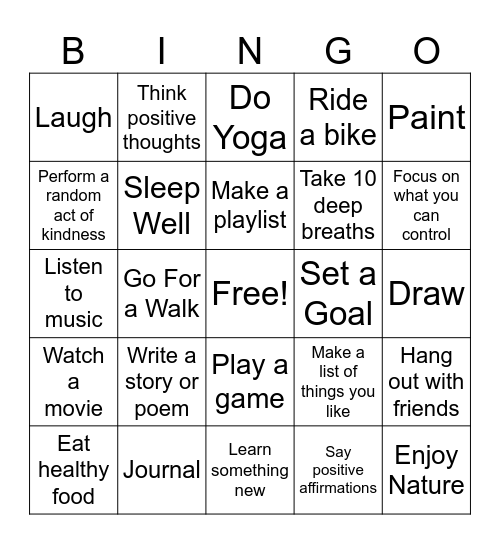 Coping Strategies Bingo Card