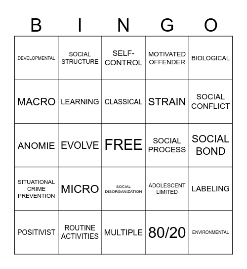 CJ THEORY Bingo Card