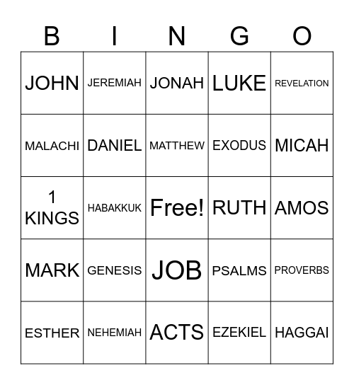 BOOKS OF THE BIBLE Bingo Card