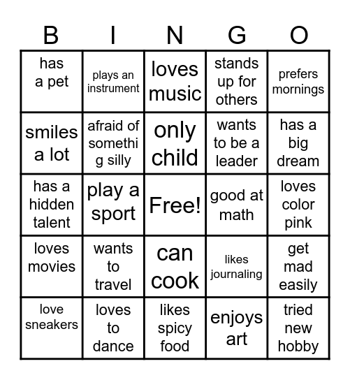 Girl Talk BINGO Card