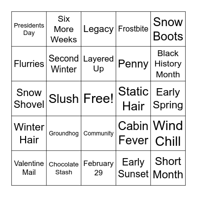February Bingo Card