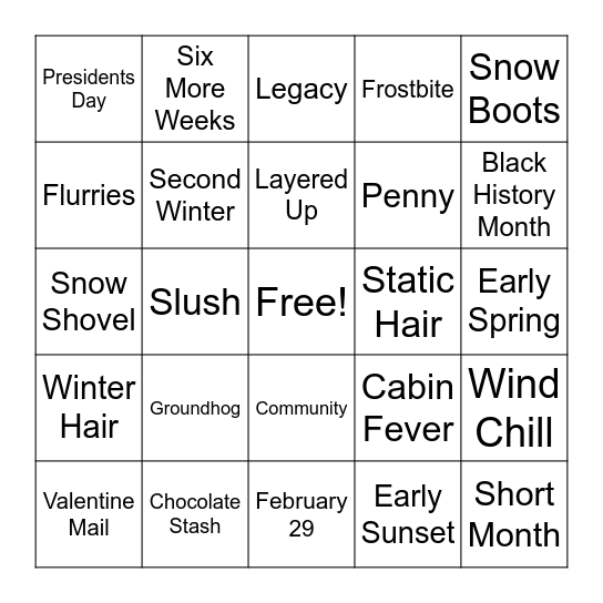 February Bingo Card