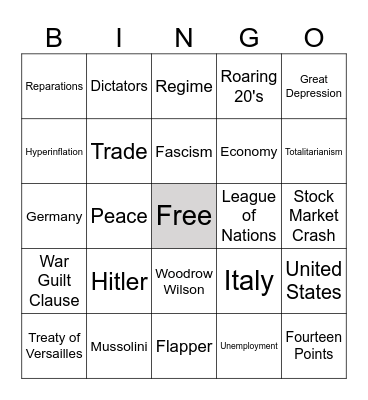 Interwar Period Bingo Card