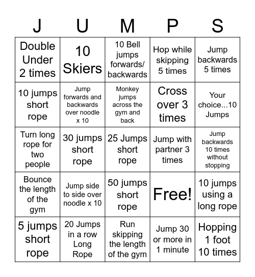 Jump Rope Bingo Card