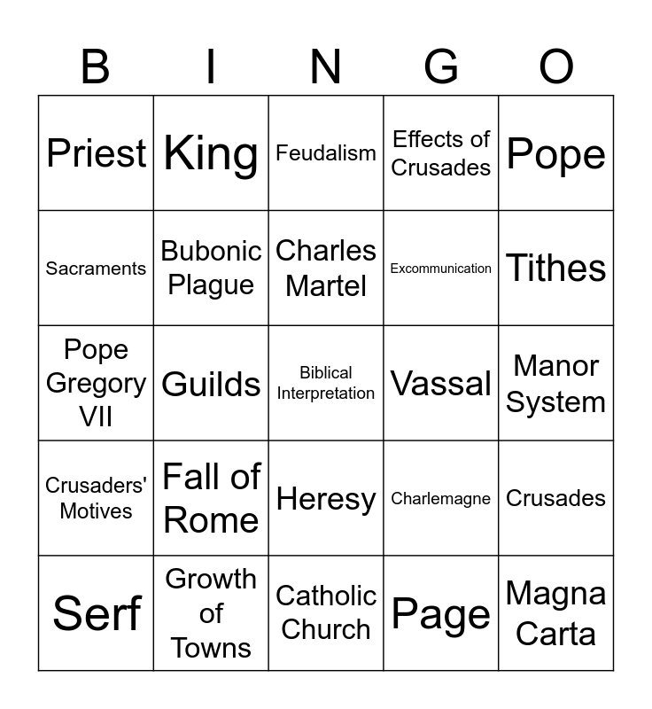 Unit 4 Review Bingo Card