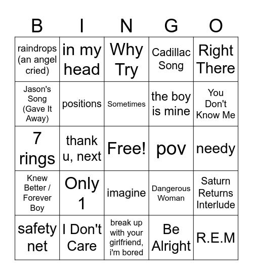 Ari's Bubble Bingo Card