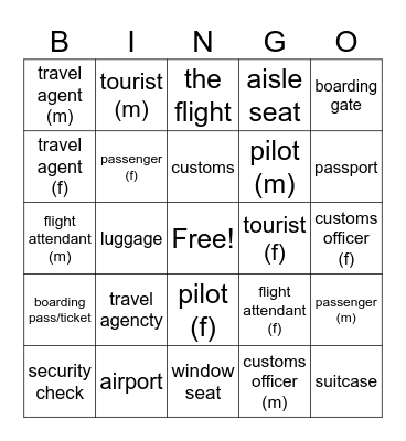 Airport Travel Bingo Card